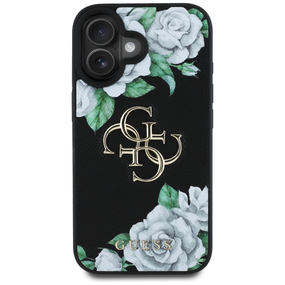 Guess Rakeiset ruusut Big 4G logo tapauksessa iPhone 16 - musta