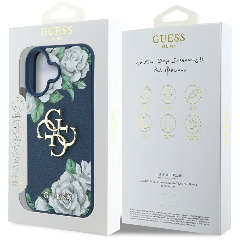 Guess Rakeiset ruusut Big 4G logo tapauksessa iPhone 16 - sininen