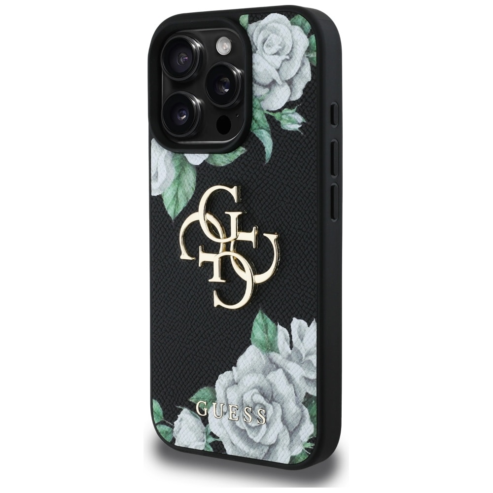 Guess Rakeiset ruusut Big 4G-logo iPhone 16 Pro -kotelo - musta