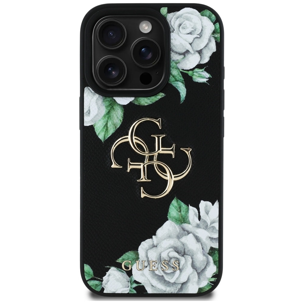 Guess Rakeiset ruusut Big 4G-logo iPhone 16 Pro -kotelo - musta