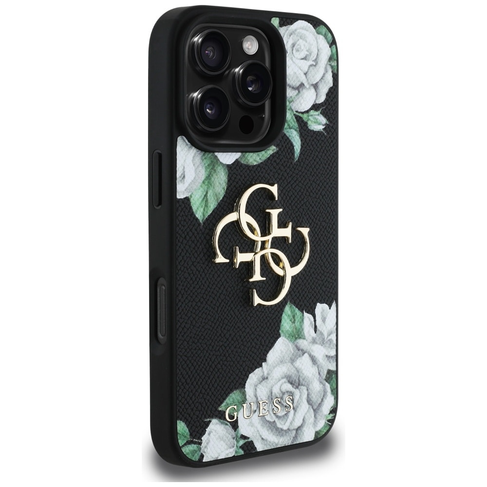 Guess Rakeiset ruusut Big 4G-logo iPhone 16 Pro -kotelo - musta