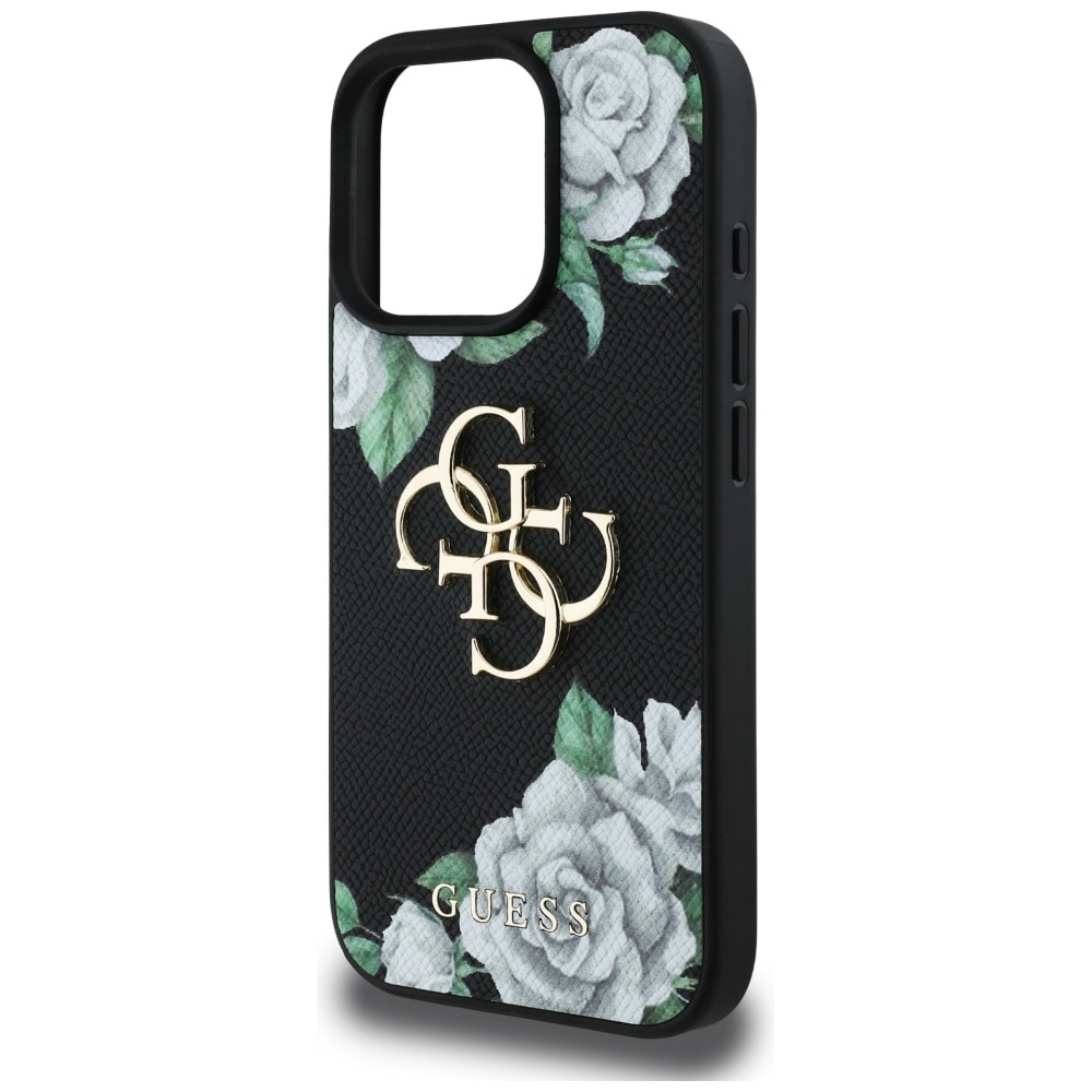 Guess Rakeiset ruusut Big 4G-logo iPhone 16 Pro -kotelo - musta