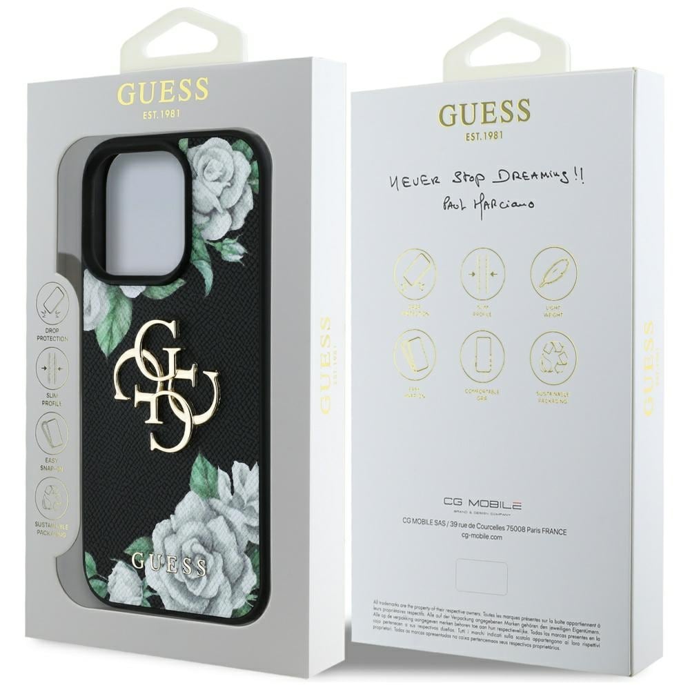 Guess Rakeiset ruusut Big 4G-logo iPhone 16 Pro -kotelo - musta