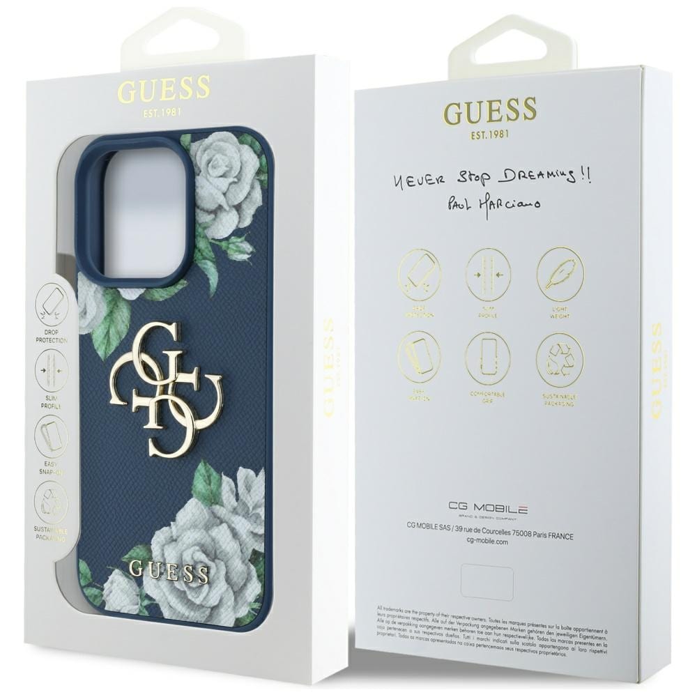 Guess Rakeiset ruusut Big 4G -logokotelo iPhone 16 Pro Maxille - sininen