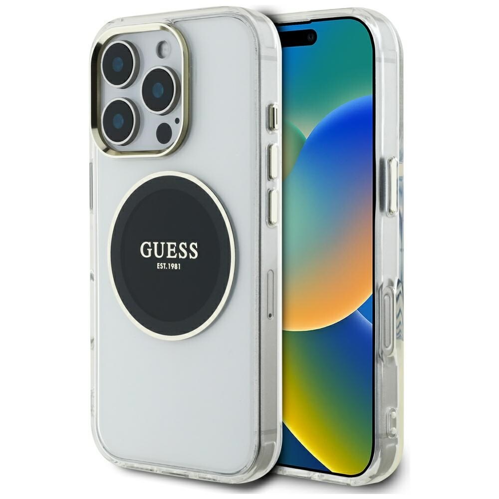 Guess IML Metal Colored Circle Classic Logo MagSafe-kotelo iPhone 16 Pro - musta