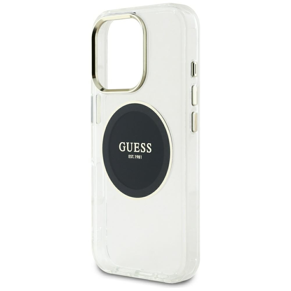 Guess IML Metal värillinen ympyrä Classic Logo MagSafe kotelo iPhone 16 Pro Maxille - musta