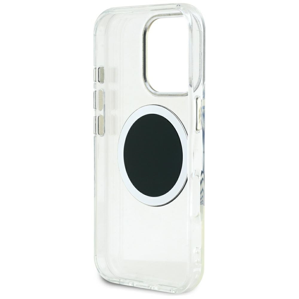 Guess IML Metal värillinen ympyrä Classic Logo MagSafe kotelo iPhone 16 Pro Maxille - musta