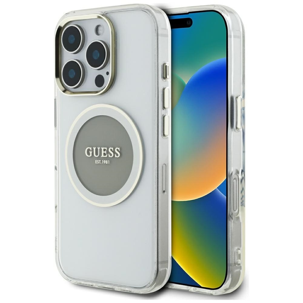 Guess IML Metal Colored Circle Classic Logo MagSafe Case iPhone 16 Pro Max - harmaa