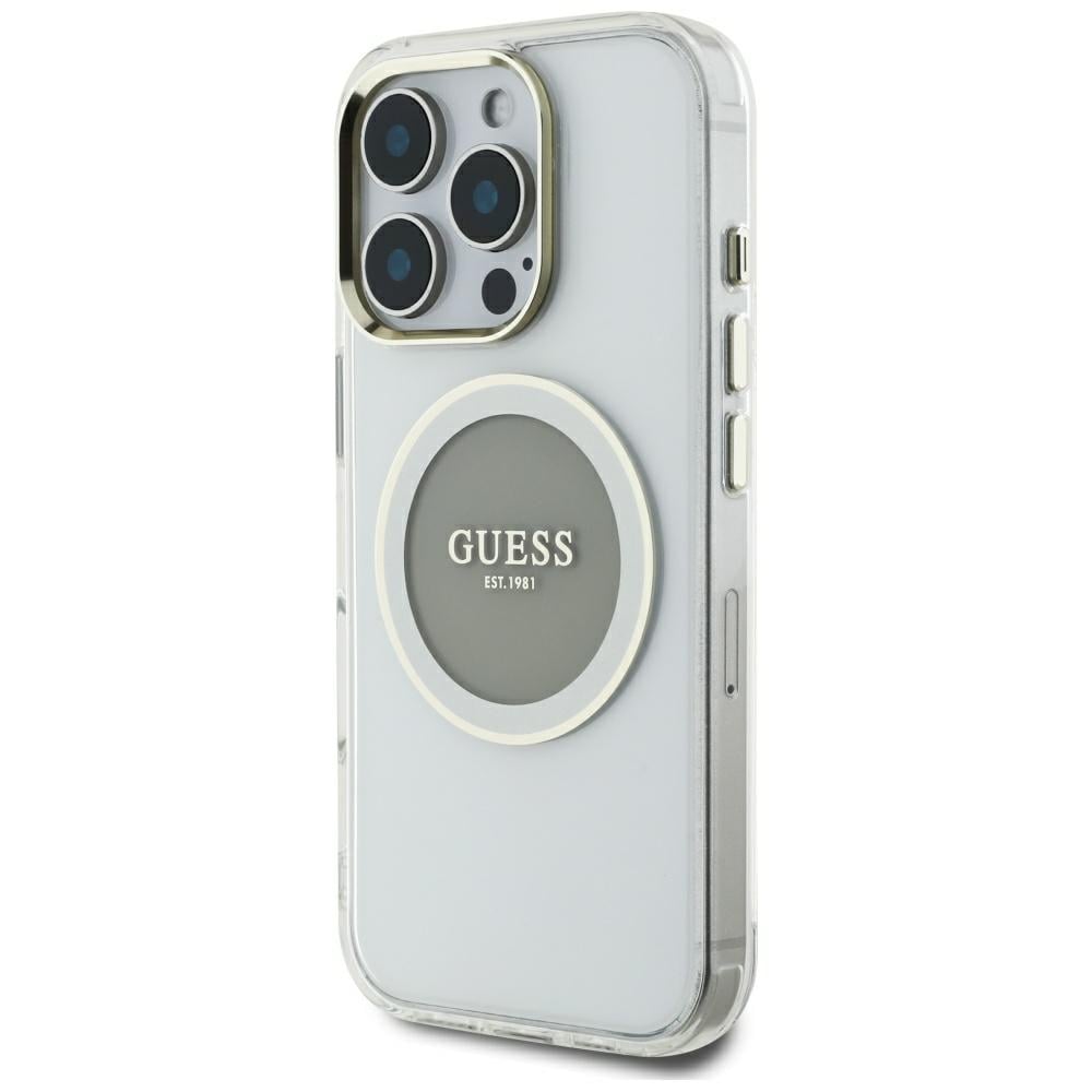 Guess IML Metal Colored Circle Classic Logo MagSafe Case iPhone 16 Pro Max - harmaa