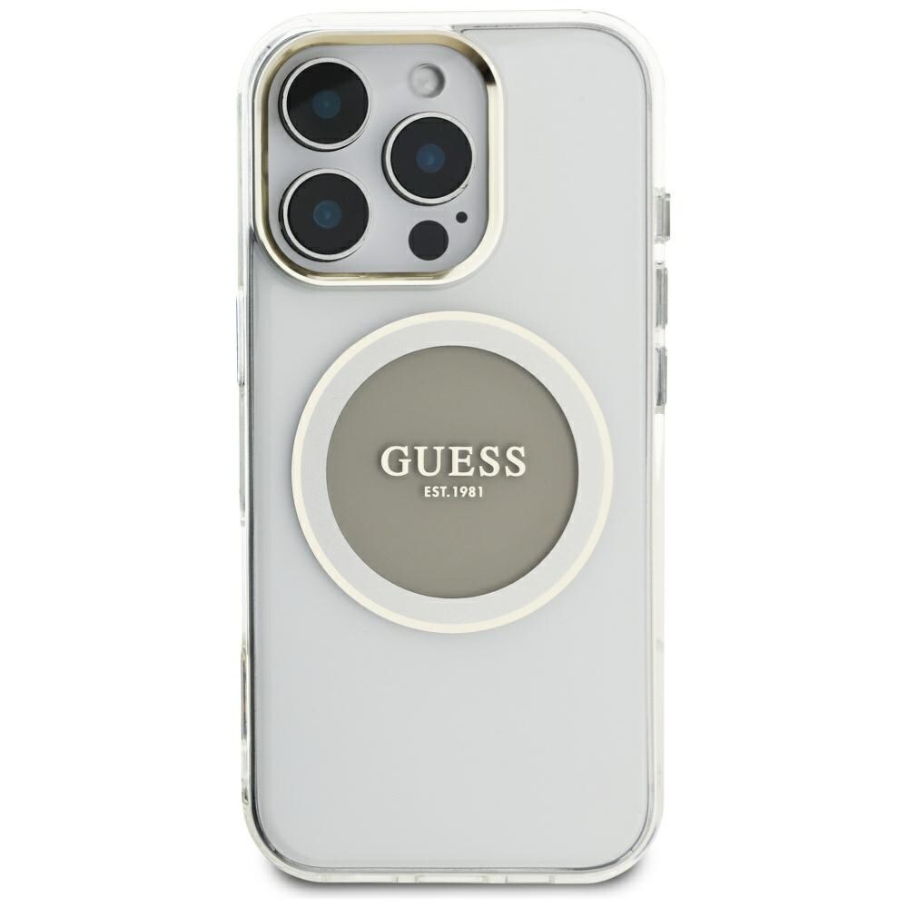 Guess IML Metal Colored Circle Classic Logo MagSafe Case iPhone 16 Pro Max - harmaa