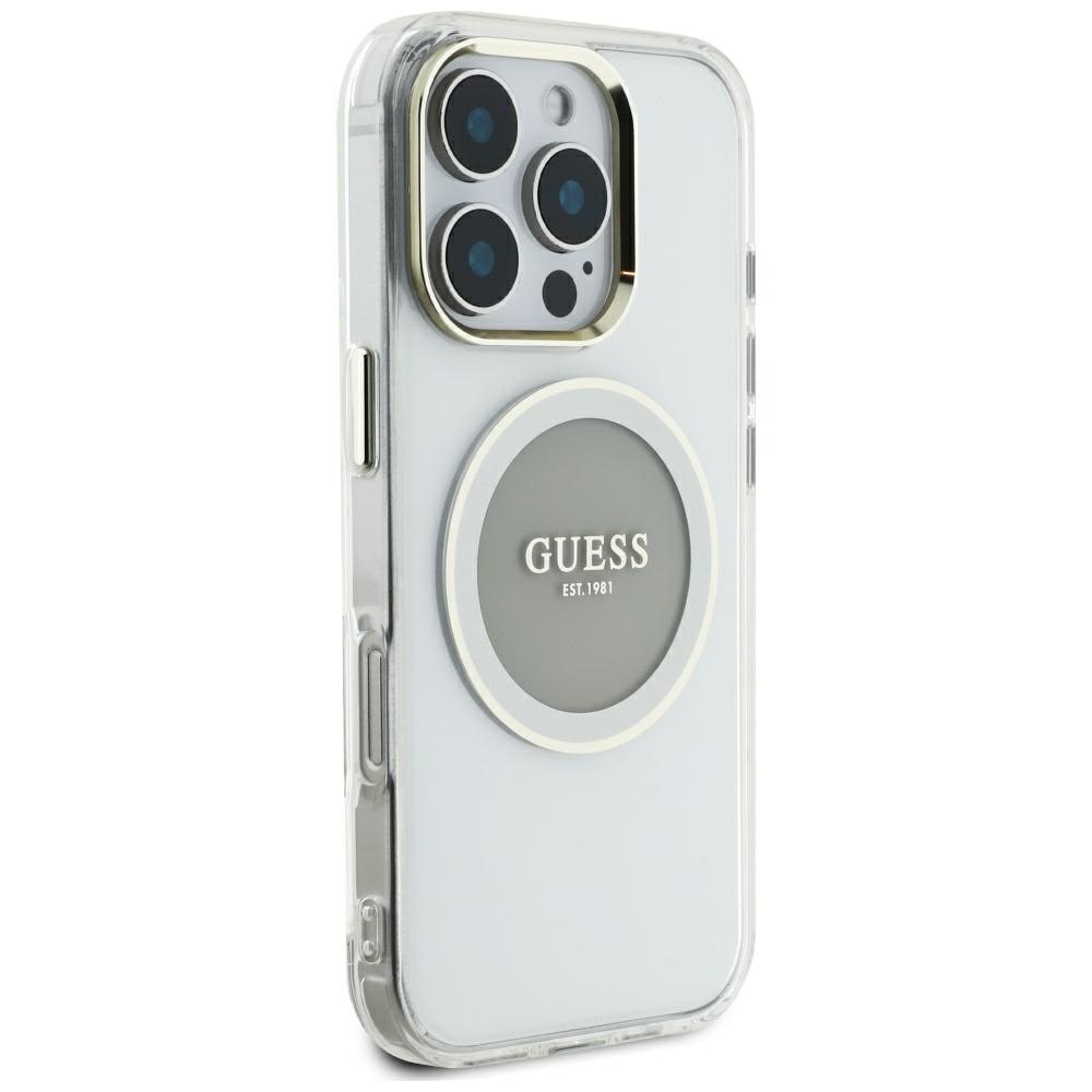 Guess IML Metal Colored Circle Classic Logo MagSafe Case iPhone 16 Pro Max - harmaa