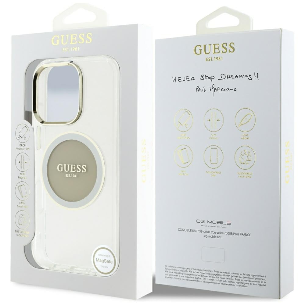 Guess IML Metal Colored Circle Classic Logo MagSafe Case iPhone 16 Pro Max - harmaa