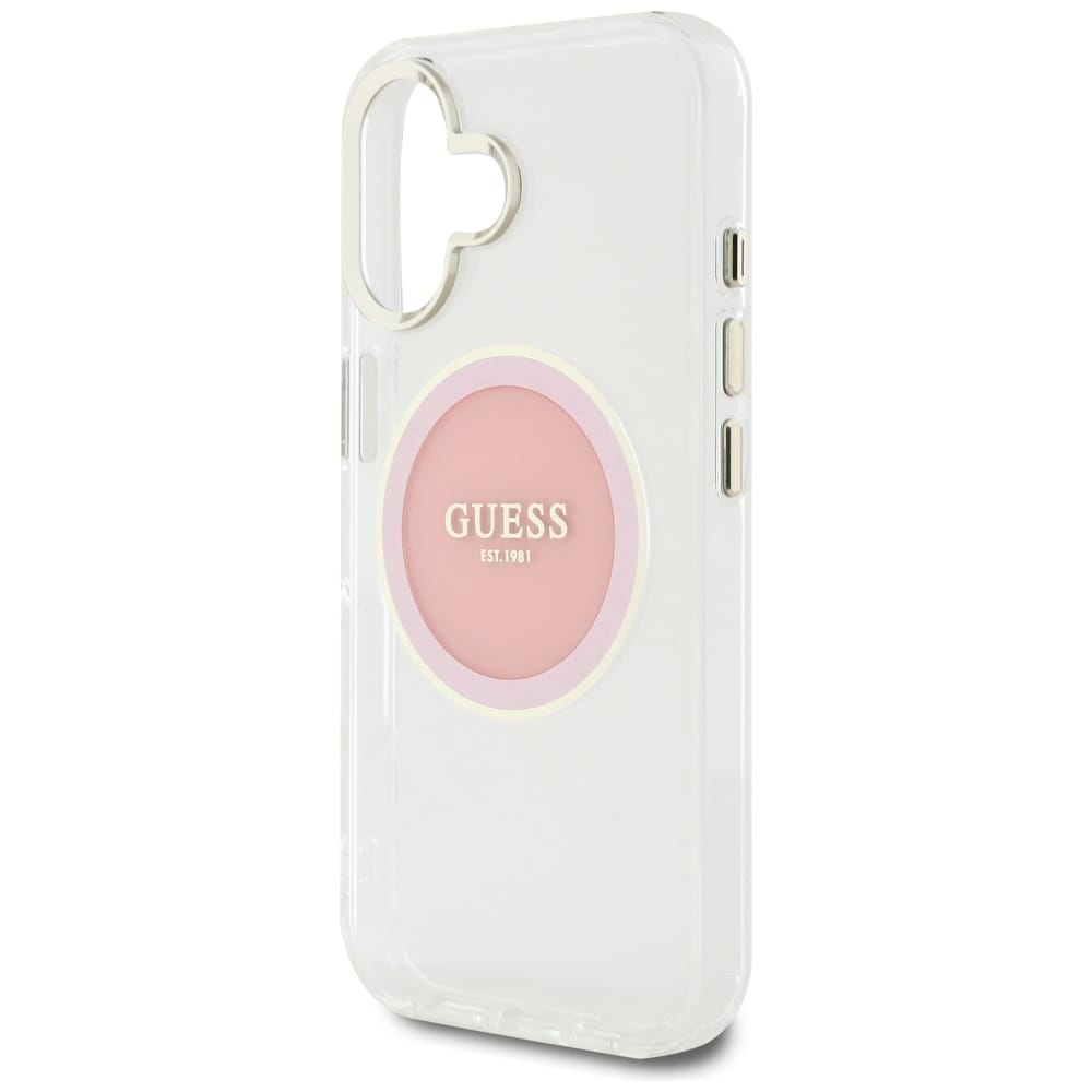 Guess IML Metal Colored Circle Classic Logo MagSafe iPhone 16 kotelo - vaaleanpunainen