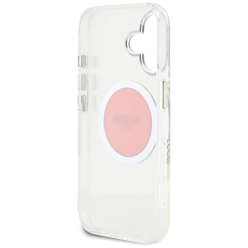 Guess IML Metal Colored Circle Classic Logo MagSafe iPhone 16 kotelo - vaaleanpunainen