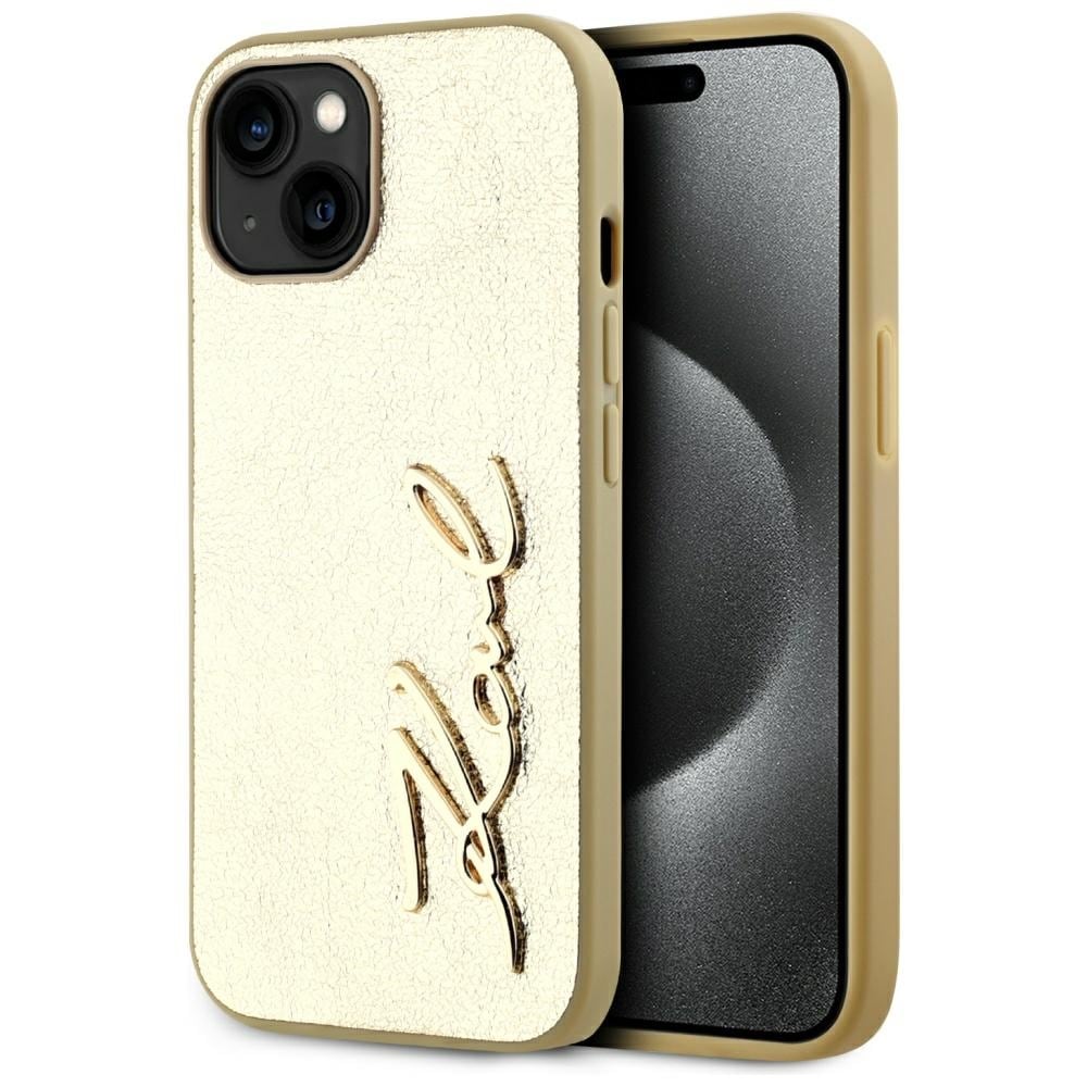 Karl Lagerfeld ryppyinen metalli allekirjoitus iPhone 15 Case - Gold