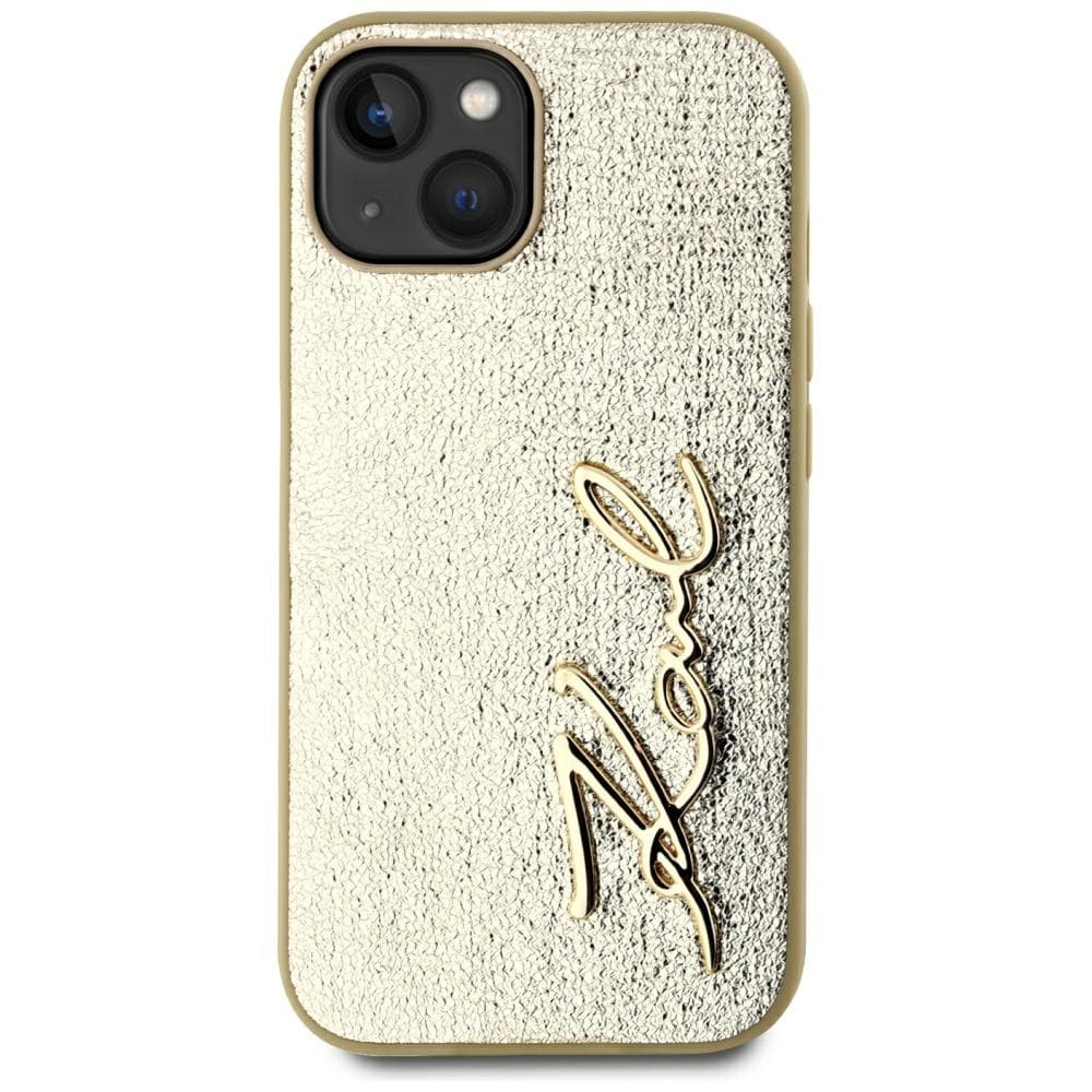 Karl Lagerfeld ryppyinen metalli allekirjoitus iPhone 15 Case - Gold