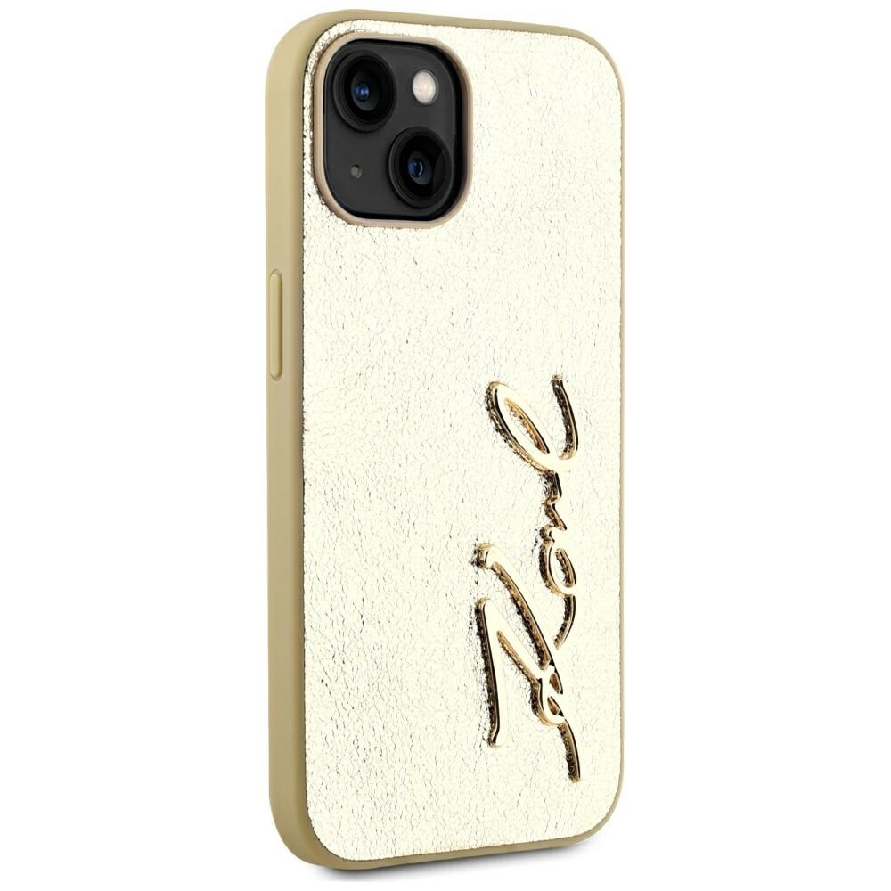 Karl Lagerfeld ryppyinen metalli allekirjoitus iPhone 15 Case - Gold