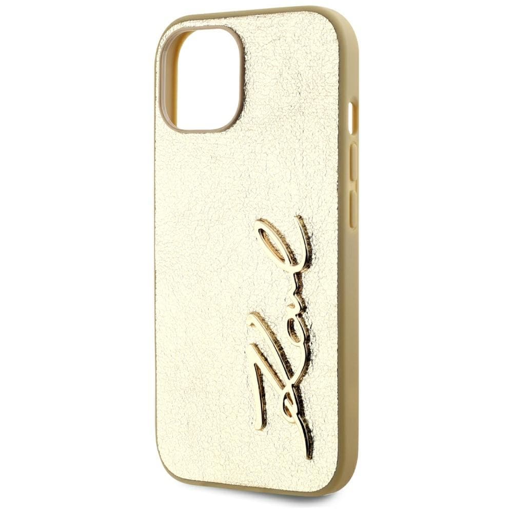 Karl Lagerfeld ryppyinen metalli allekirjoitus iPhone 15 Case - Gold