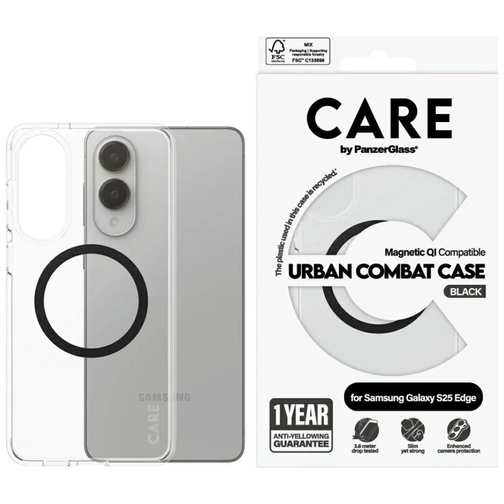 CARE by PanzerGlass Flagship Urban Combat QI-kotelo Samsung Galaxy S25 Edge - läpinäkyvä
