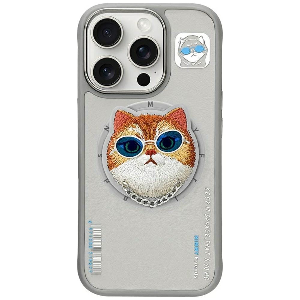 Nimmy Glasses Cool Cat MagSafe -kotelo iPhone 16 Pro:lle - harmaa