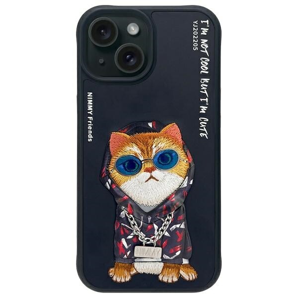 Nimmy Glasses Cool Cat tapauksessa iPhone 15 - musta