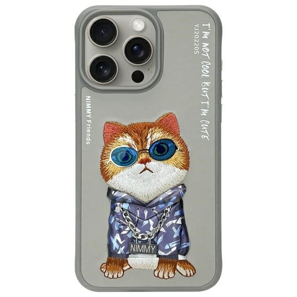 Nimmy Glasses Cool Cat Case for iPhone 15 Pro Max - Grey