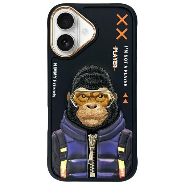 Nimmy Cool&Cute 2.0 Monkey tapauksessa iPhone 16 - musta