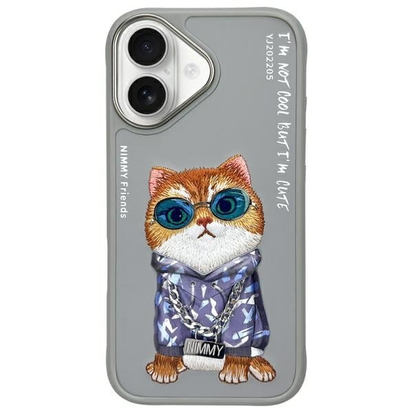 Nimmy lasit Cool Cat iPhone 16 kotelo - harmaa