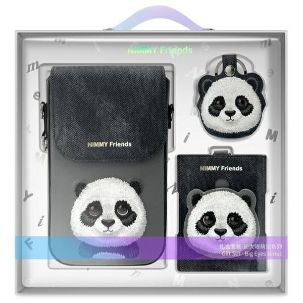 Nimmy Big Eyed Pet 2.0 Panda 3-in-1 Puhelin laukku + lompakko + Tracker Case - Musta