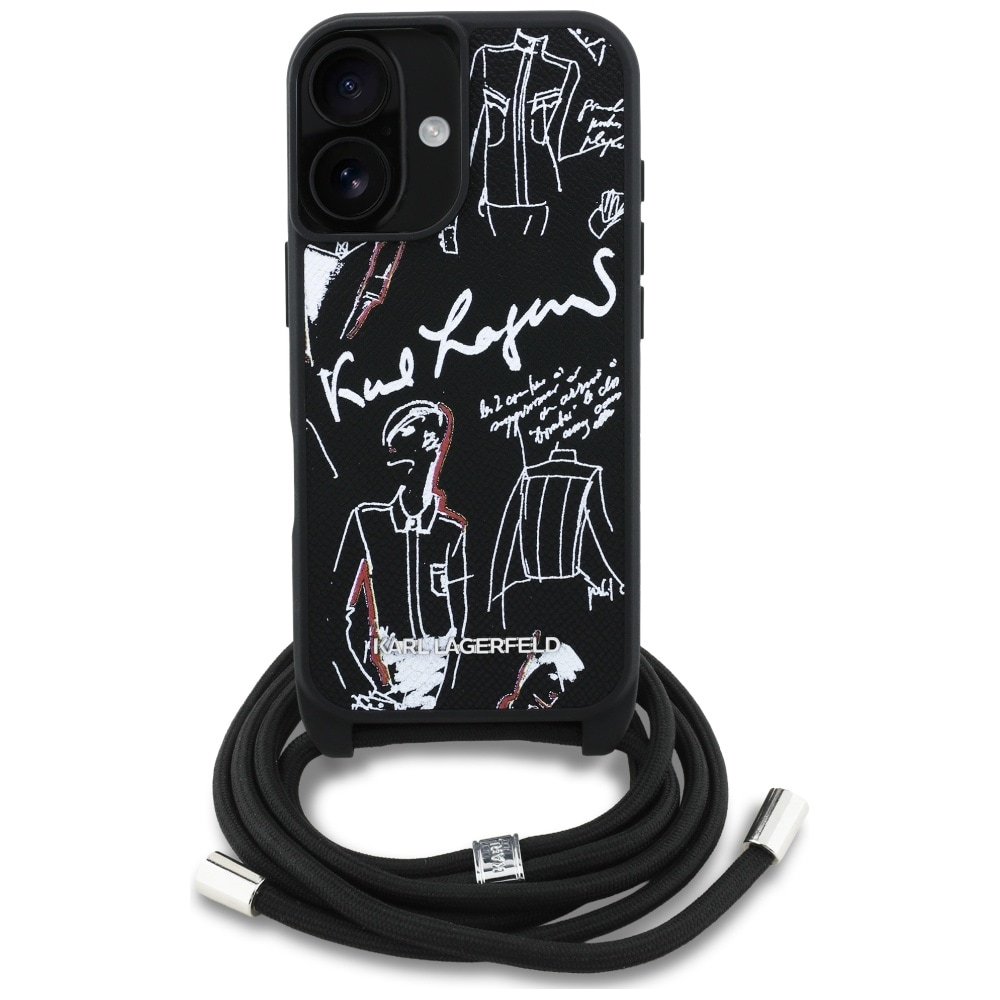 Karl Lagerfeld Crossbody rakeinen kuvio & logo tapauksessa iPhone 16 - musta