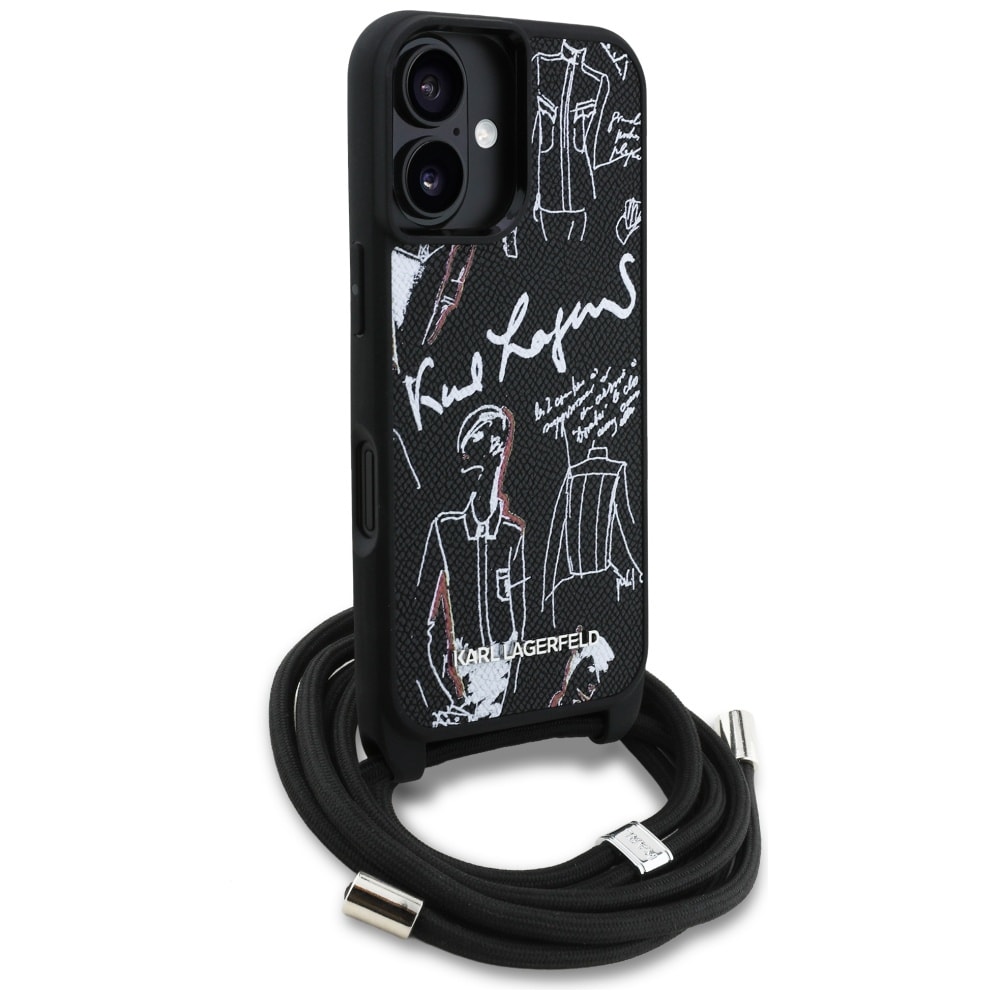 Karl Lagerfeld Crossbody rakeinen kuvio & logo tapauksessa iPhone 16 - musta