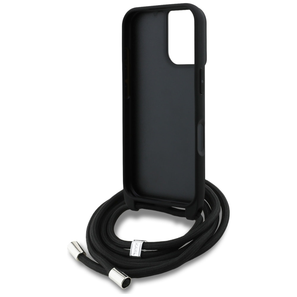 Karl Lagerfeld Crossbody rakeinen kuvio & logo tapauksessa iPhone 16 - musta