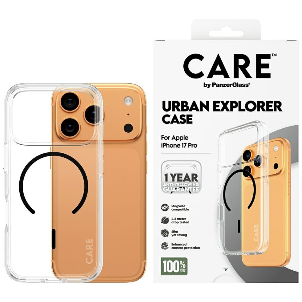 CARE by PanzerGlass Urban Explorer -kotelo MagSafe-kortilla iPhone 17 Pro:lle - läpinäkyvä