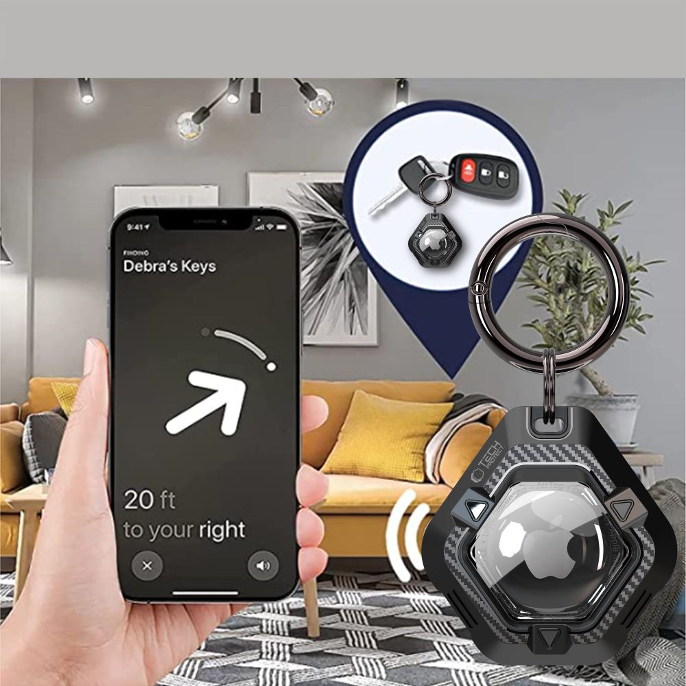 Tech-Protect Defense -kotelo Apple AirTag 1/2:lle - musta