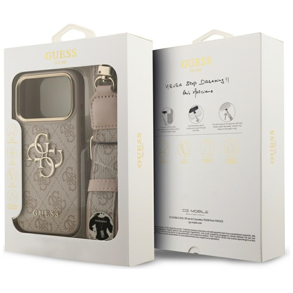 Guess 4G Big 4G Classic Logo Big Strap Metal Buttons Case for iPhone 17 Pro - Pinkki