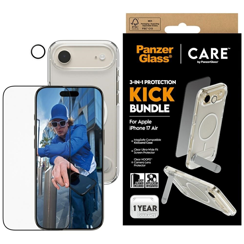 CARE by PanzerGlass Feature Kick 3in1 Case + lasi + objektiivi iPhone Airille
