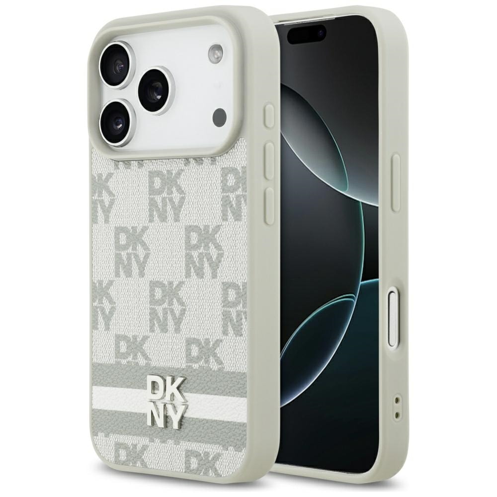 DKNY Checkered with Printed Stripes iPhone 17 Pro kotelo - Beige