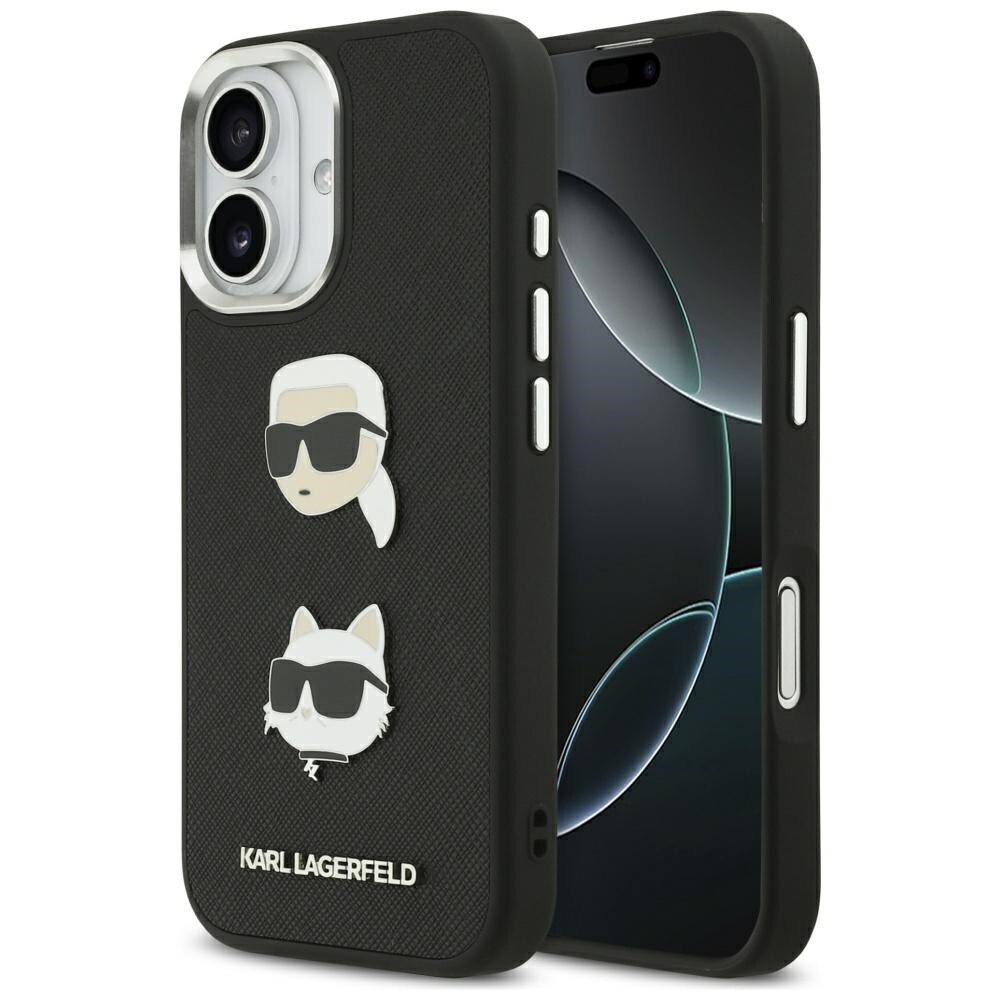 Karl Lagerfeld FW Grained Karl & Choupette Heads Pins & Logo iPhone 17 Case - Musta