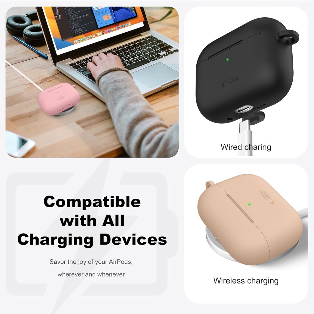 Tech-Protect silikoninen koukkukotelo AirPods Pro:lle - laivastonsininen