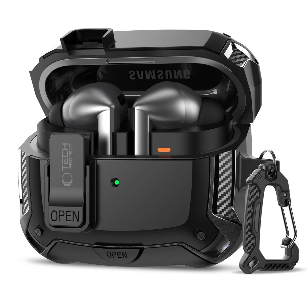 Tech-Protect Silikoninen koukkukotelo Samsung Galaxy Buds 3 / 3 FE / 3 Pro - musta