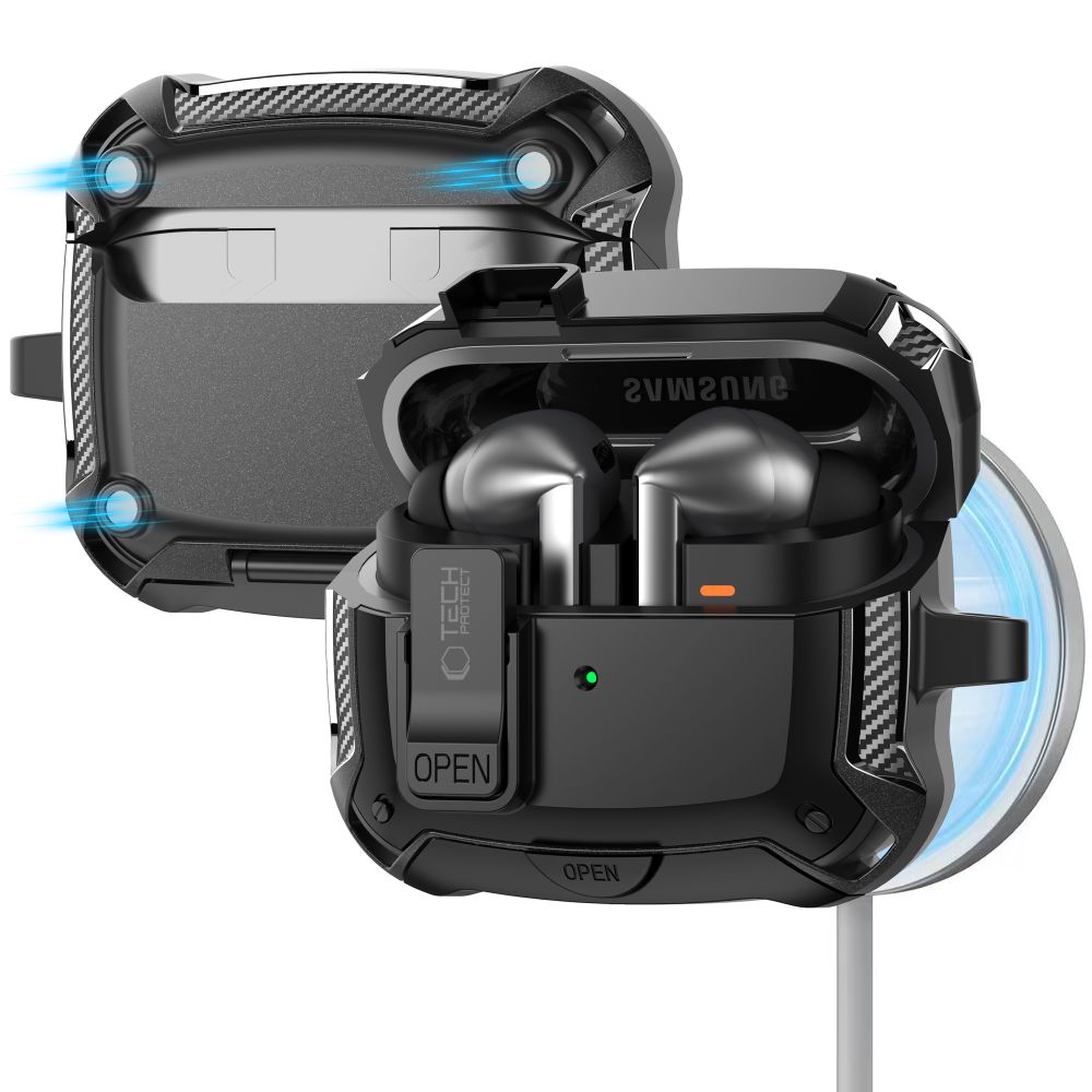 Tech-Protect Silikoninen koukkukotelo Samsung Galaxy Buds 3 / 3 FE / 3 Pro - musta