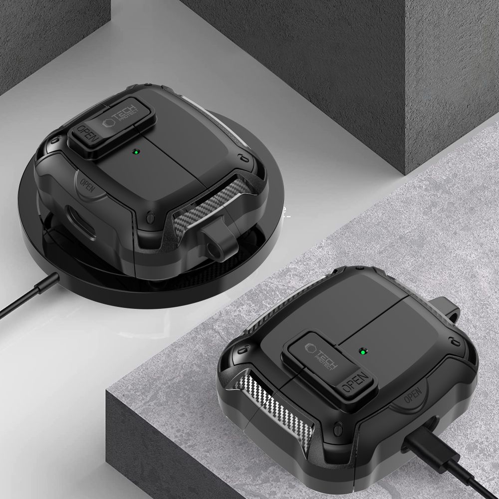 Tech-Protect Silikoninen koukkukotelo Samsung Galaxy Buds 3 / 3 FE / 3 Pro - musta