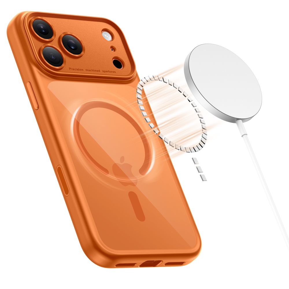 Tech-Protect Magpeak Magsafe CC -kotelo iPhone 17 Pro Maxille - läpinäkyvä oranssi väri