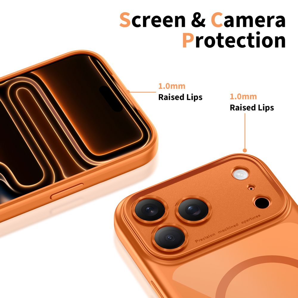 Tech-Protect Magpeak Magsafe CC -kotelo iPhone 17 Pro Maxille - läpinäkyvä oranssi väri
