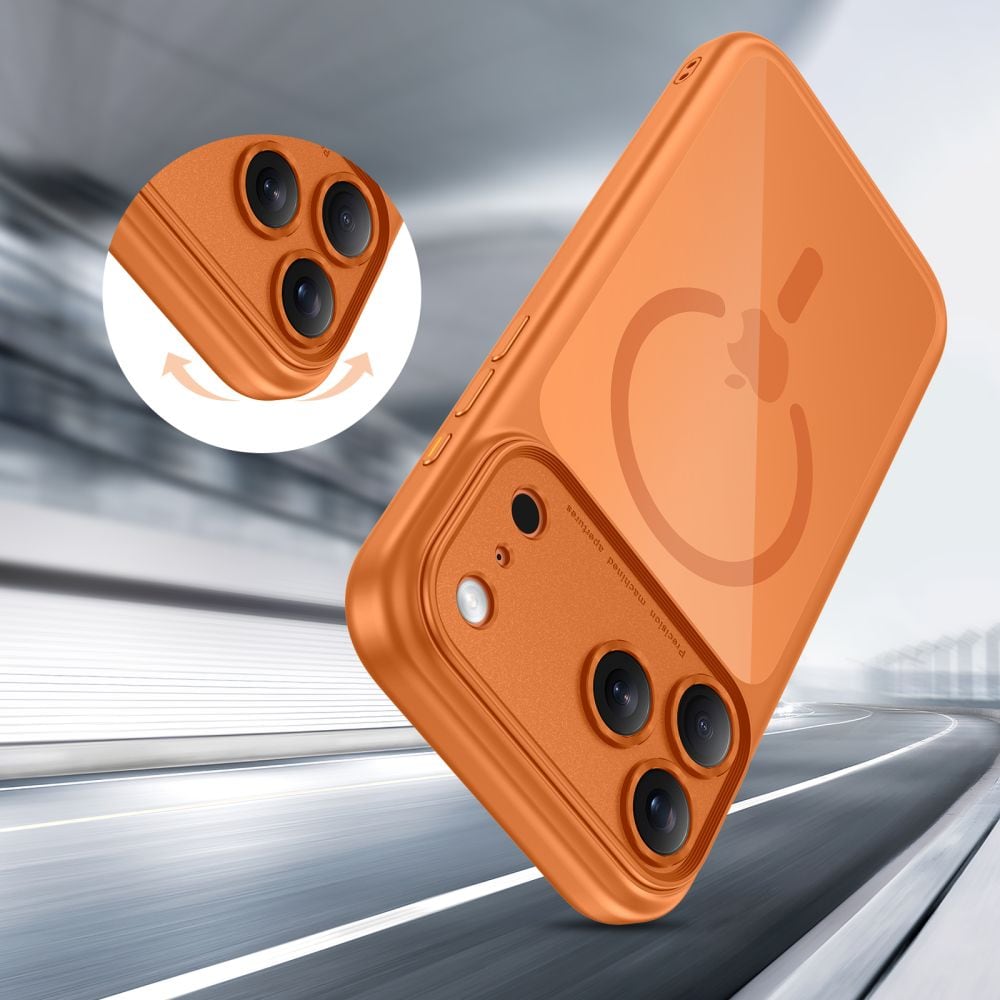 Tech-Protect Magpeak Magsafe CC -kotelo iPhone 17 Pro Maxille - läpinäkyvä oranssi väri