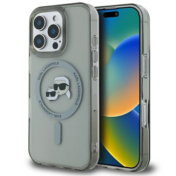 Karl Lagerfeld IML Metal Karl&Choupette Head MagSafe kotelo iPhone 16 Pro - musta