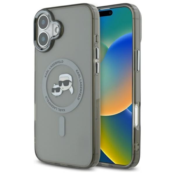 Karl Lagerfeld IML Metal Karl&Choupette Head MagSafe tapauksessa iPhone 16 Plus - Musta
