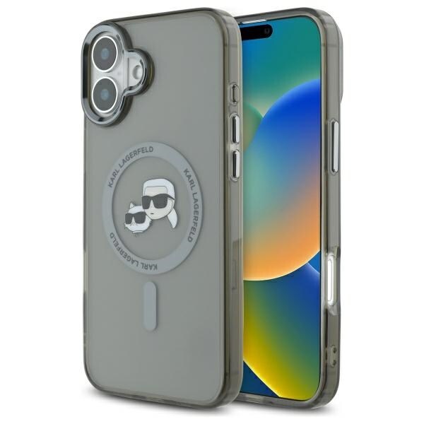Karl Lagerfeld IML Metal Karl&Choupette Head MagSafe -kotelo iPhone 16:lle - musta