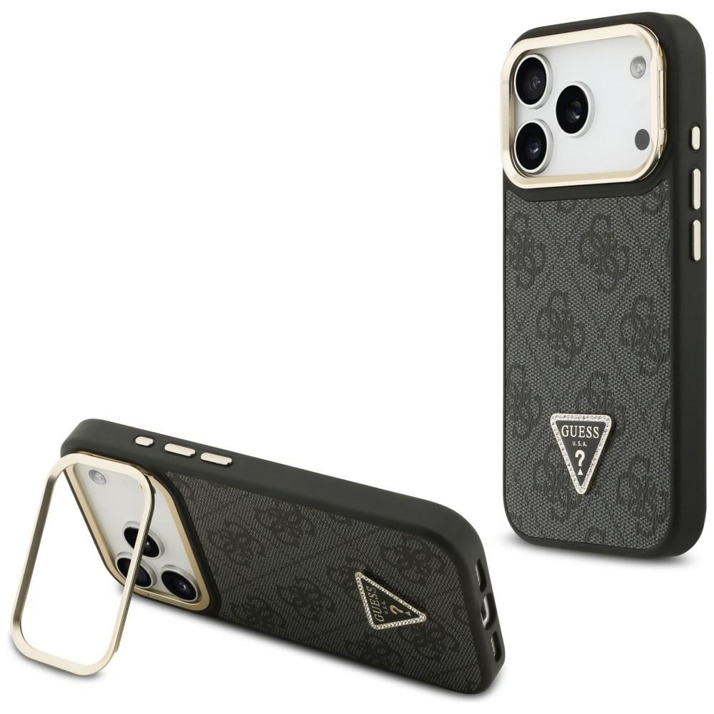 Guess 4G PU Triangle Logo & Stand Camera Magsafe Case for iPhone 17 Pro - Musta