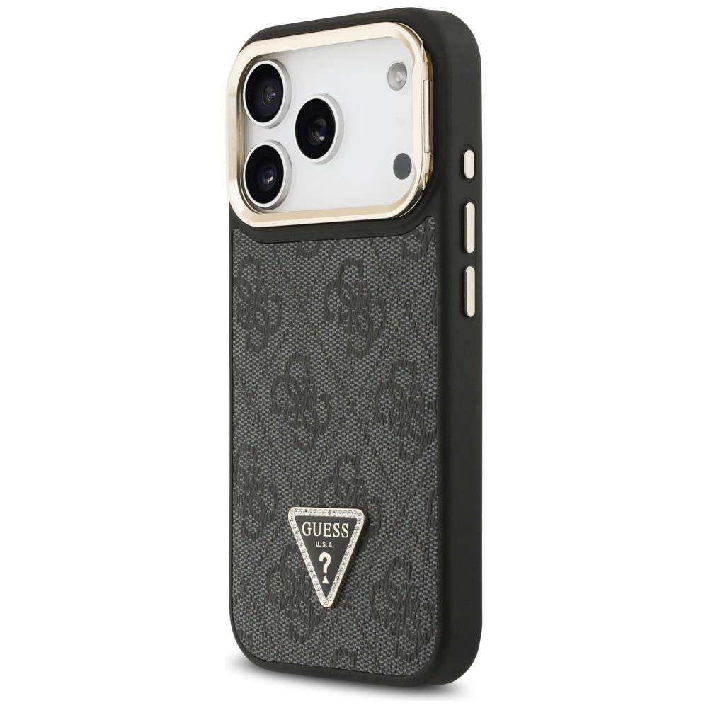 Guess 4G PU Triangle Logo & Stand Camera Magsafe Case for iPhone 17 Pro - Musta
